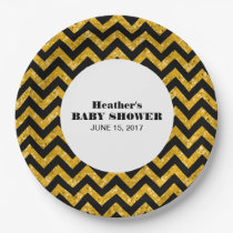 Yellow Chevron Glitter Baby Shower Paper Plates