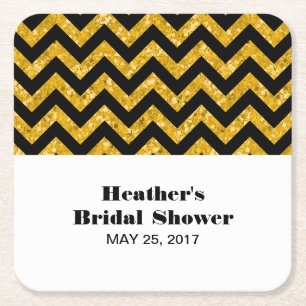 Yellow Chevron Glitter Bridal Shower Coasters