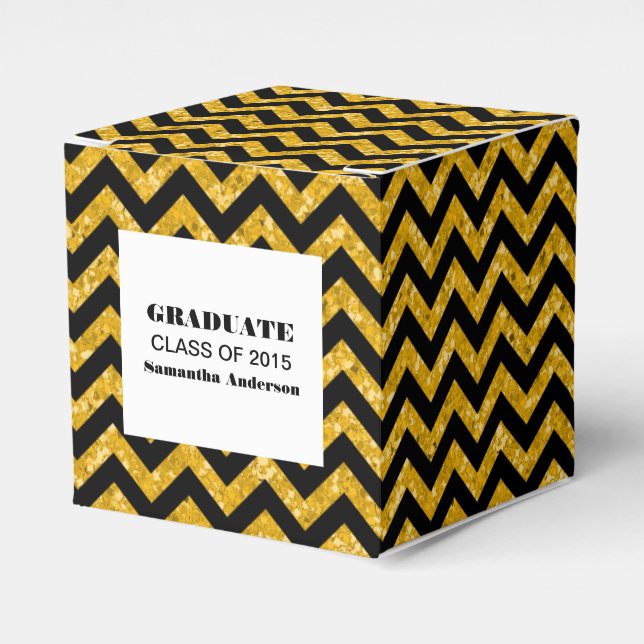 Yellow Chevron Glitter Graduation Favor Boxes (Front Side)