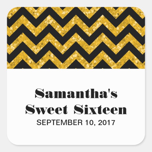 Yellow Chevron Glitter Sweet 16 Stickers (Front)