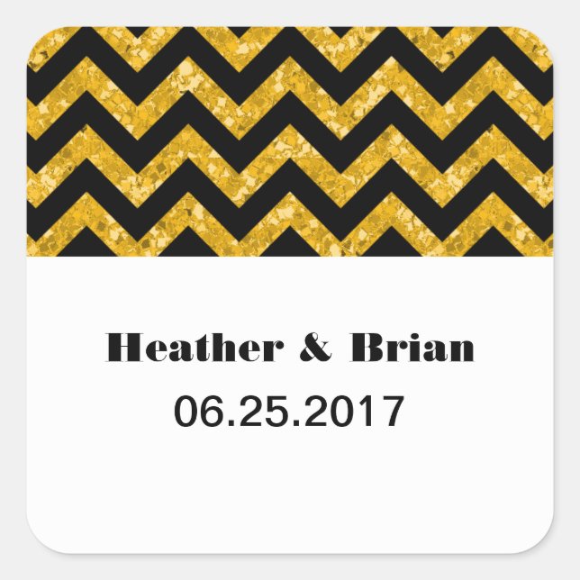 Yellow Chevron Glitter Wedding Stickers (Front)