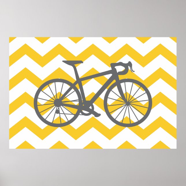 Yellow Chevron Gray Bike Poster (Front)