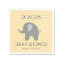 Yellow chevron gray elephant baby shower napkins