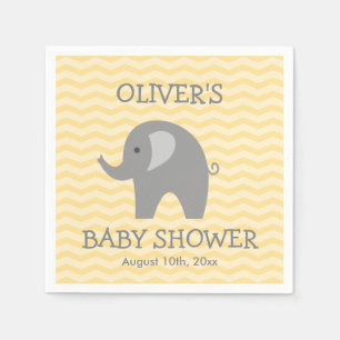 Yellow chevron gray elephant baby shower napkins