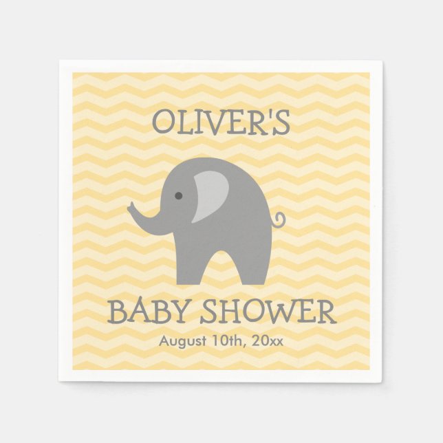 Yellow chevron gray elephant baby shower napkins (Front)
