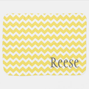 Yellow Chevron Grey Custom Name Baby Blanket