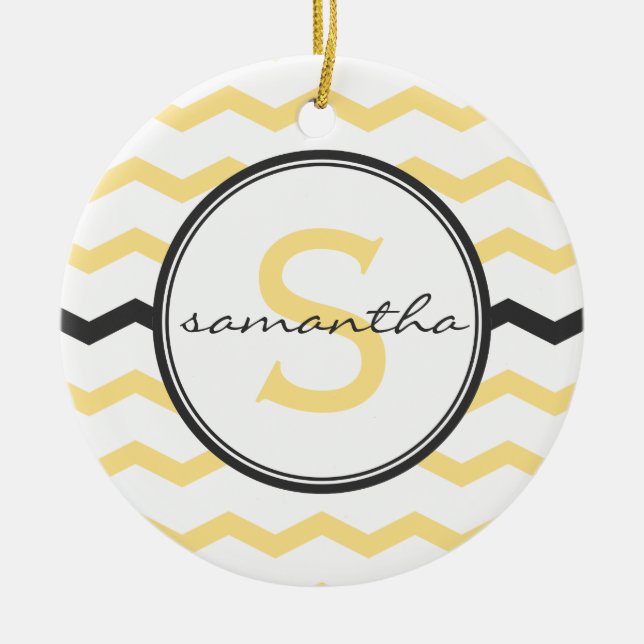 Yellow Chevron Monogram Ceramic Ornament (Front)