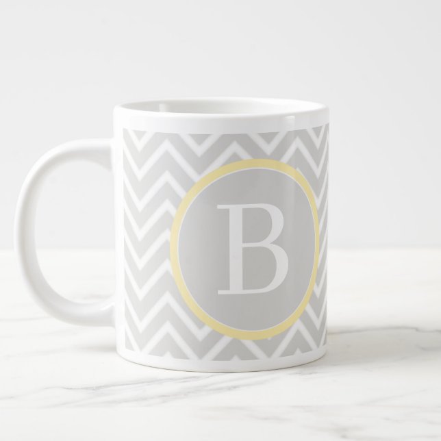 Yellow Chevron Monogram Giant Coffee Mug (Left)