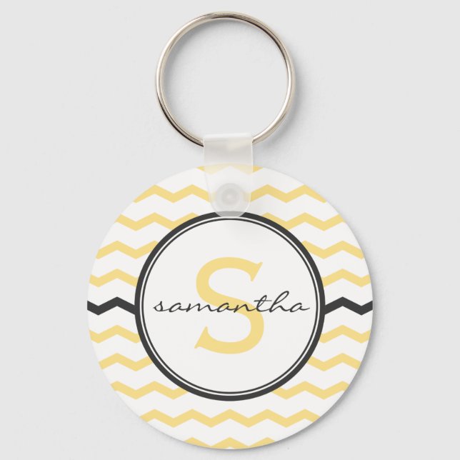 Yellow Chevron Monogram Keychain (Front)