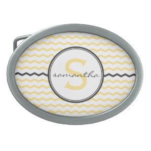 Yellow Chevron Monogram Oval Belt Buckle