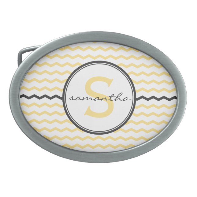 Yellow Chevron Monogram Oval Belt Buckle (Front)