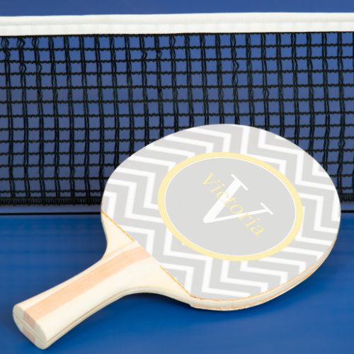 Yellow Chevron Monogram Ping Pong Paddle