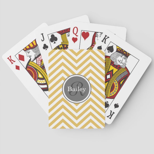 Yellow Chevron Monogram Poker Cards (Back)