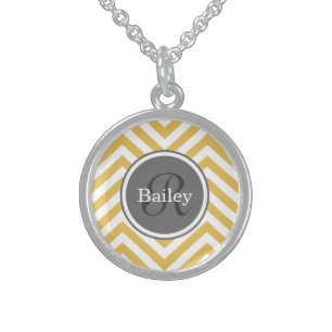 Yellow Chevron Monogram Sterling Silver Necklace