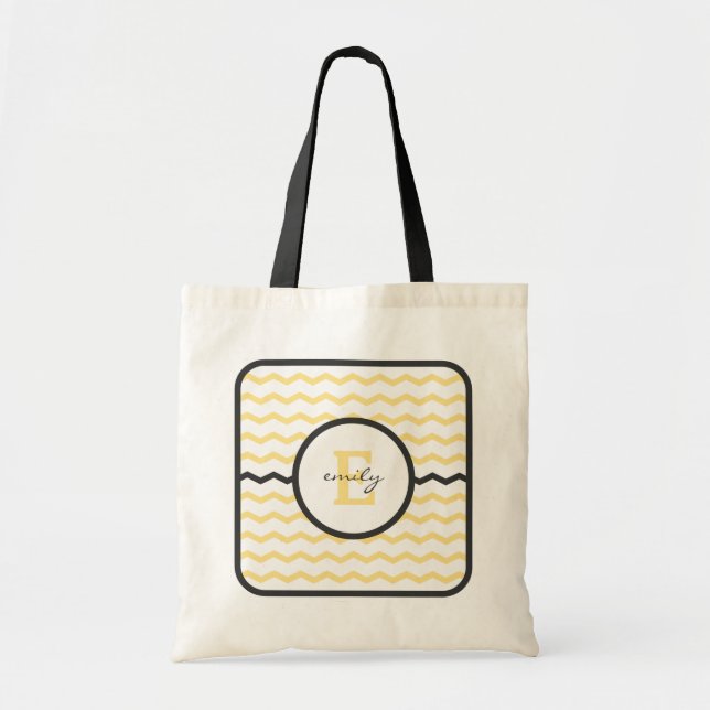 Yellow Chevron Monogram Tote Bag (Front)