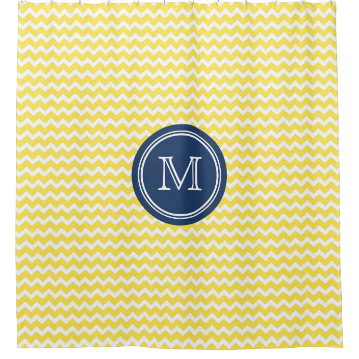 Yellow Chevron Navy Blue Monogram Shower Curtain Zazzle Com Yellow Chevron Navy Blue Monogram, Navy Chevron Shower Curtain