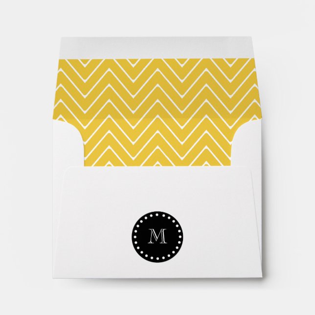 Yellow Chevron Pattern | Black Monogram Envelope (Back (Bottom))