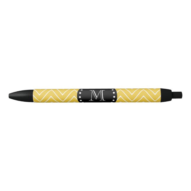 Yellow Chevron Pattern | Black Monogram Pen (Front)