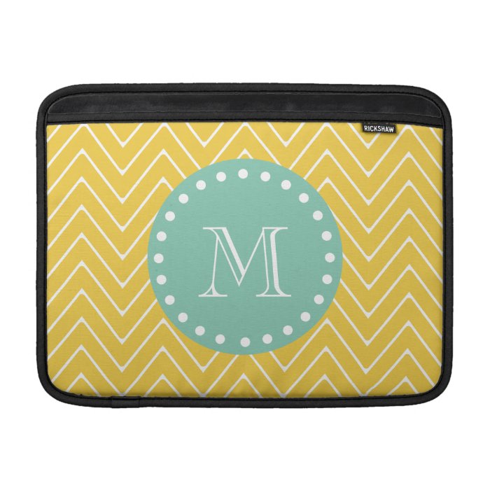 Yellow Chevron Pattern  Mint Green Monogram MacBook Air Sleeve