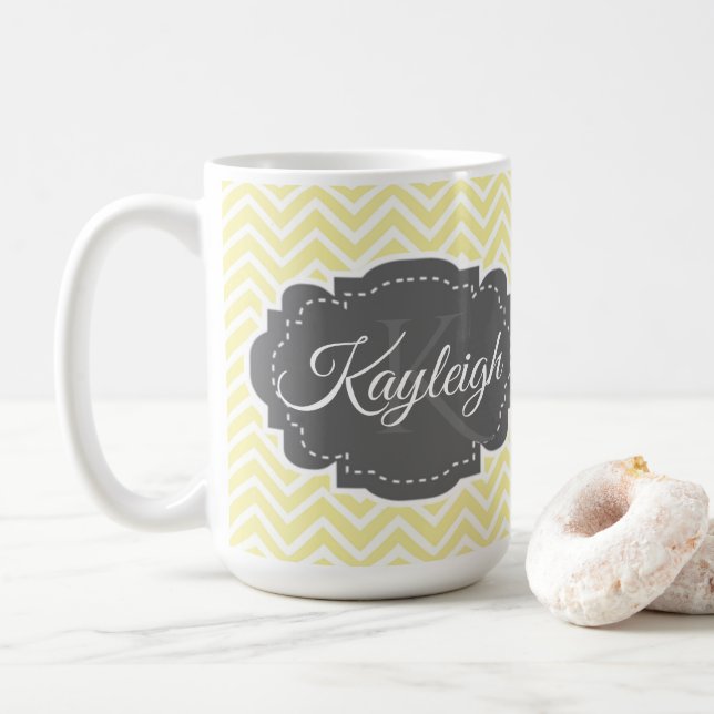 Yellow Chevron Personalized Coffee Mug (With Donut)