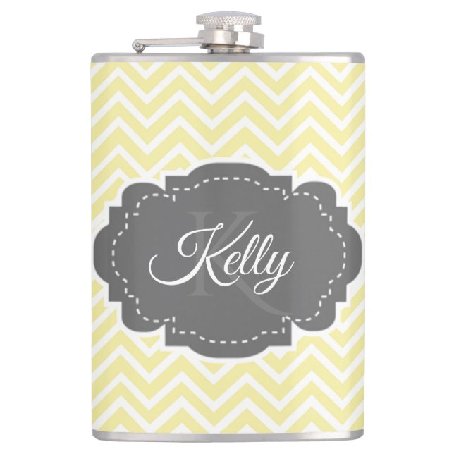 Yellow Chevron Personalized Flask (Front)