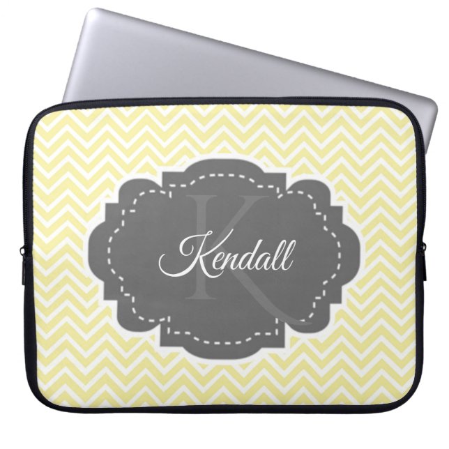 Yellow Chevron Personalized Laptop Sleeve (Front)