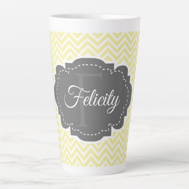 Yellow Chevron Personalized Latte Mug (Front)