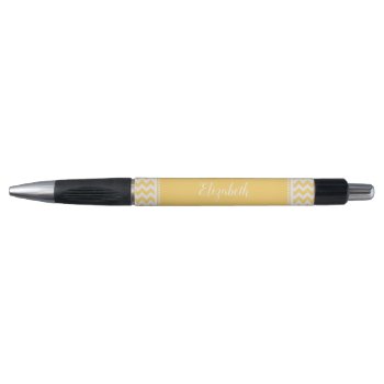 Yellow Chevron Personalized Pen by capturedbyKC at Zazzle
