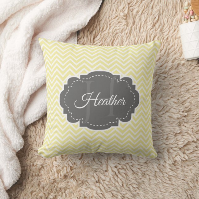 Yellow Chevron Personalized Throw Pillow (Blanket)