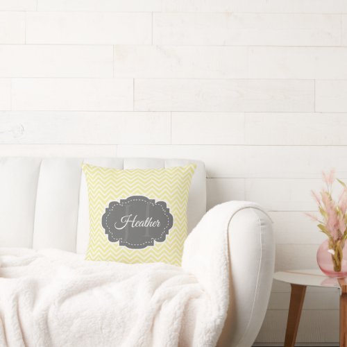 Yellow Chevron Personalized Throw Pillow