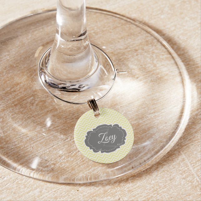 Yellow Chevron Personalized Wine Charm (In Situ)