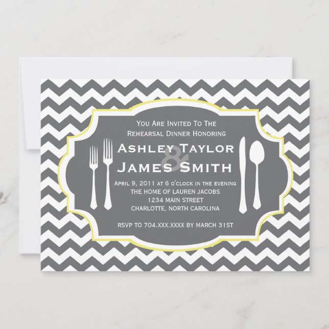 Yellow Chevron Rehearsal Dinner Invitation (Front)