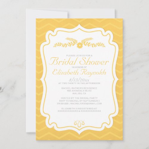 Yellow Chevron Stripes Bridal Shower Invitations