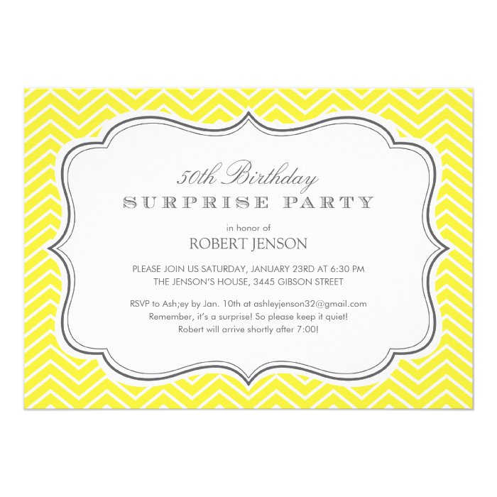 Yellow Chevron Stripes Surprise Party Invitations