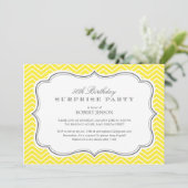 Yellow Chevron Stripes Surprise Party Invitations (Standing Front)