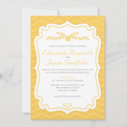 Yellow Chevron Stripes Wedding Invitations