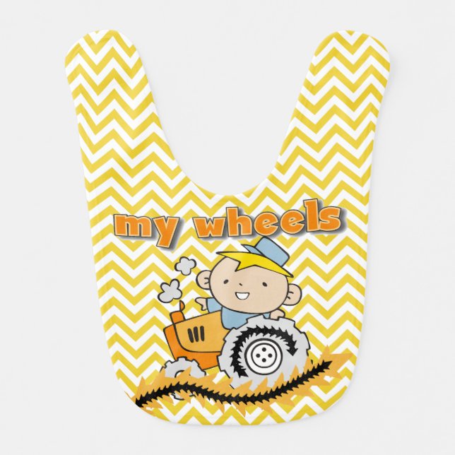 Yellow Chevron Tractor My Wheels Bib (Front)