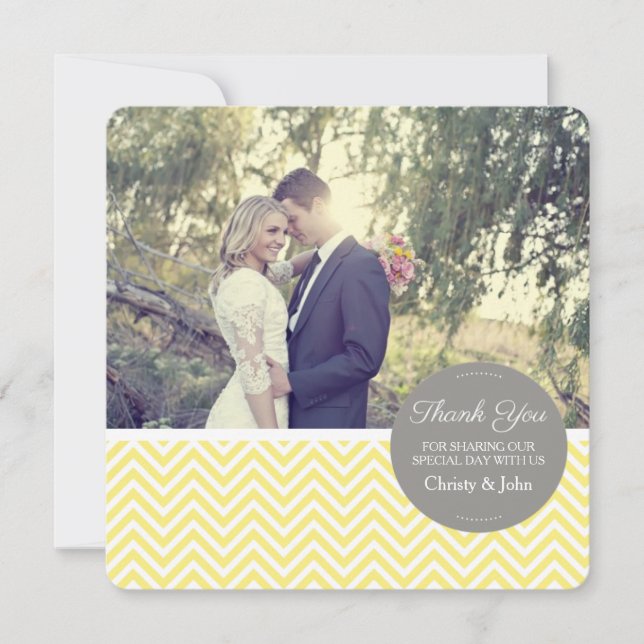 Yellow Chevron Wedding Thank You Card (Front)