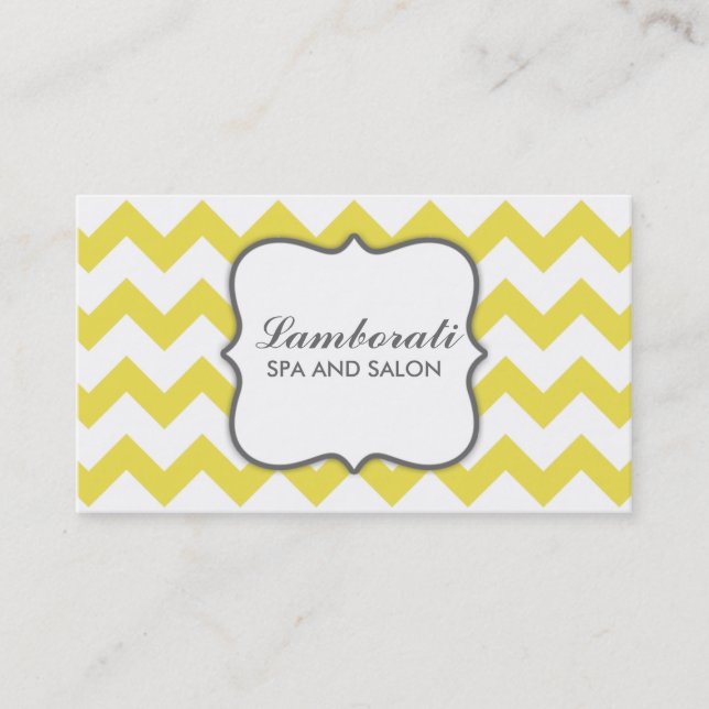 Yellow Chevron Zig Zag Pattern Elegant Modern Business Card (Front)