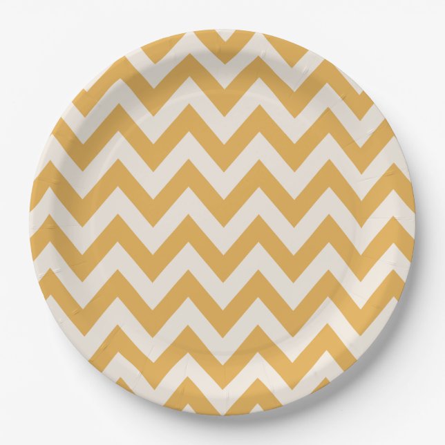 Yellow Chevron Zigzag Pattern  Paper Plates (Front)