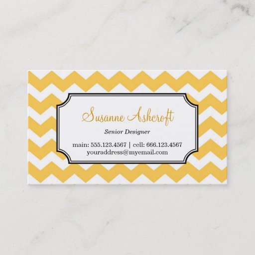 Customizable Yellow chevron zigzag pattern stylish personal business card