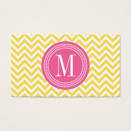 Yellow Chevron Zigzag Personalized Monogram Business Card