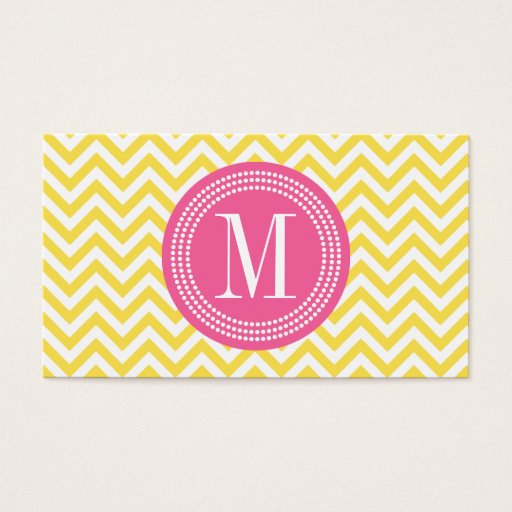 Customizable Yellow Chevron Zigzag Personalized Monogram Business Card
