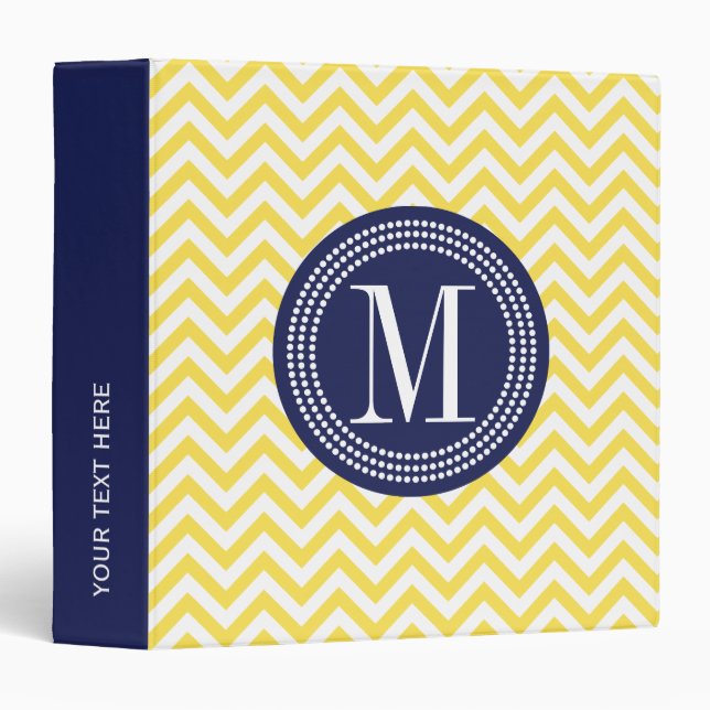 Yellow Chevron Zigzag Personalized Monogram 3 Ring Binder (Front/Spine)
