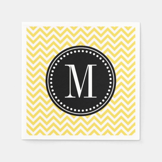 Yellow Chevron Zigzag Personalized Monogram Napkins (Front)