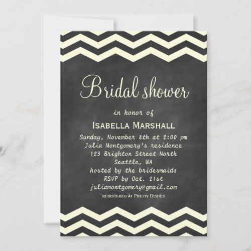 Yellow Chevrons on Chalkboard Bridal Shower Invite