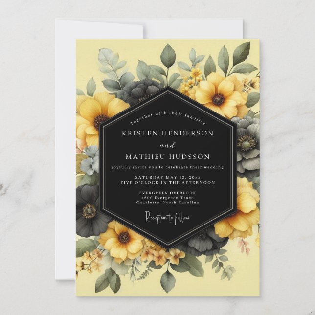 Yellow Chiaroscuro Flora Wedding Invitation (Front)