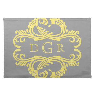Yellow Chic Damask Monogram Placemat