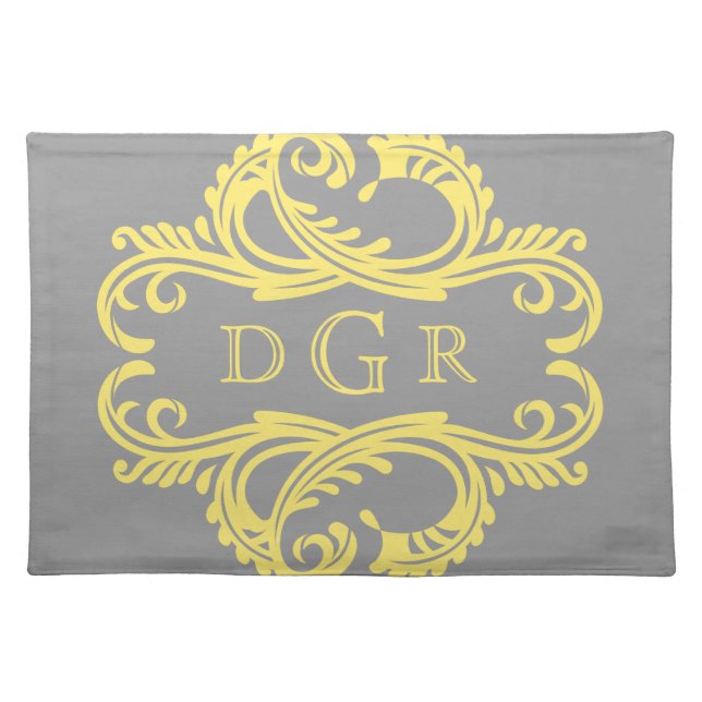 Yellow Chic Damask Monogram Placemat (Front)
