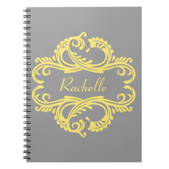 Yellow Chic Damask Notebook (Front)